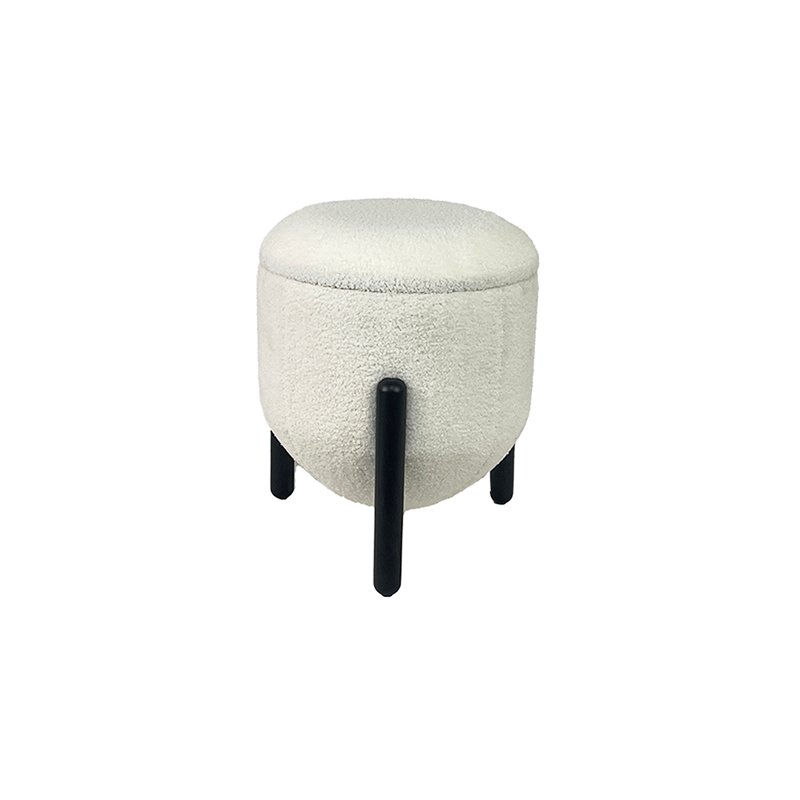 16.5 inch White Sherpa Fabric Small Vanity Stool with Storage