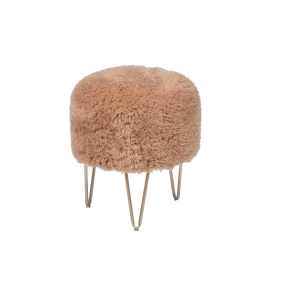 14'' Small Round Footstool Ottoman with Long Hair