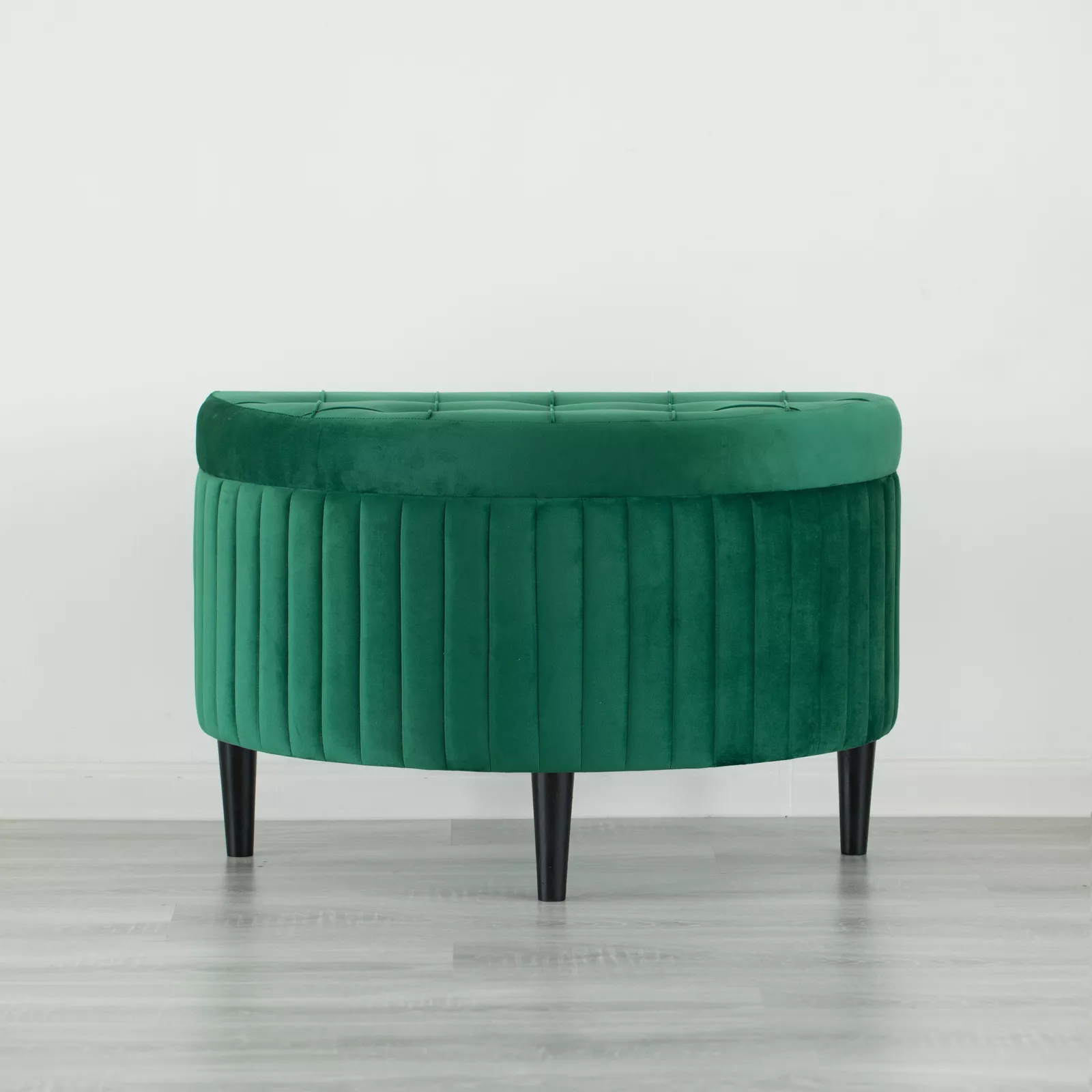32.5inch Green Velvet Tufted Half Moon Storage Ottoman