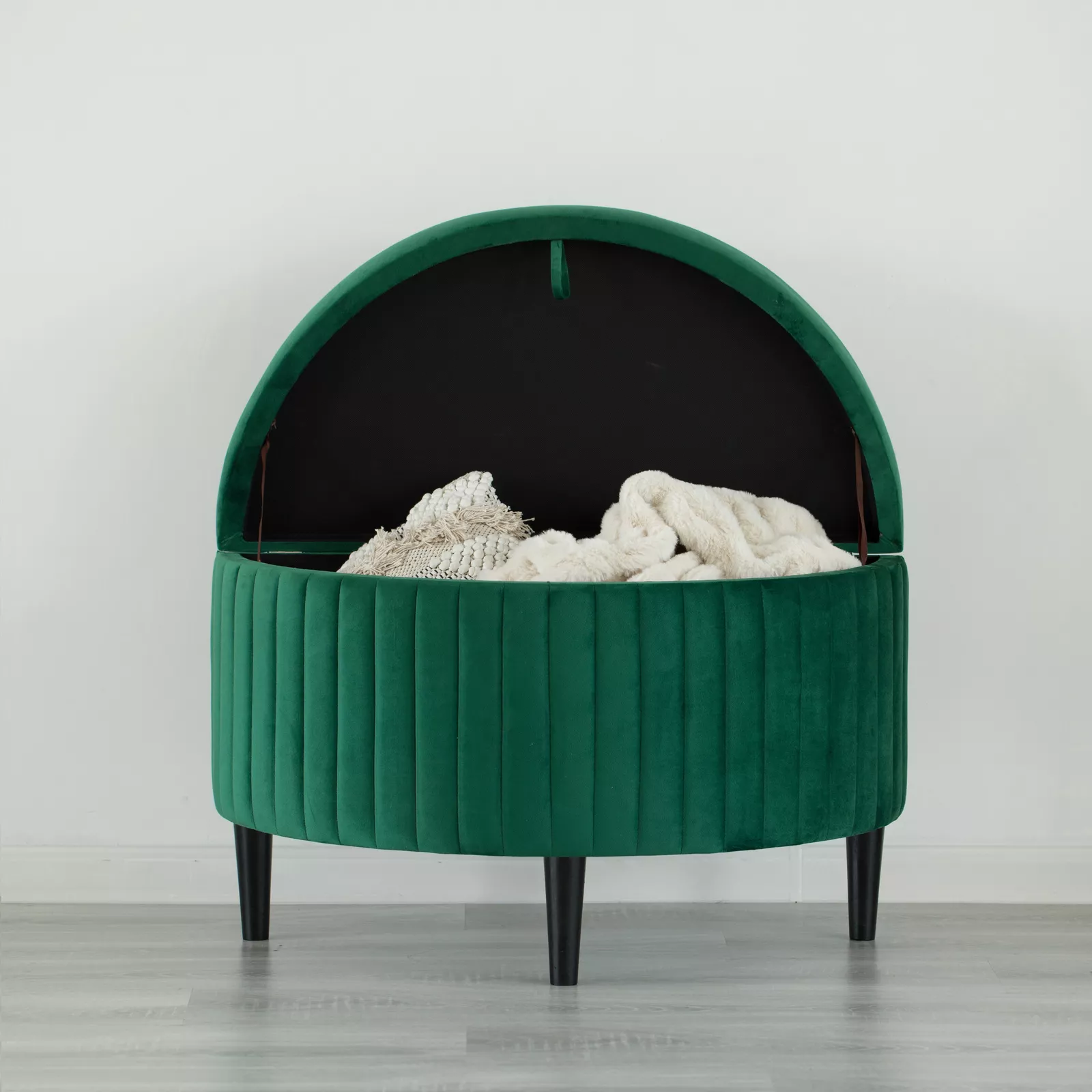32.5inch Green Velvet Tufted Half Moon Storage Ottoman