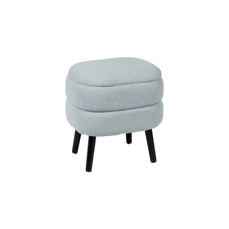 Wholesale 17.7'' Oval Light Blue Boucle Footstool with Hidden Storage KD Leg