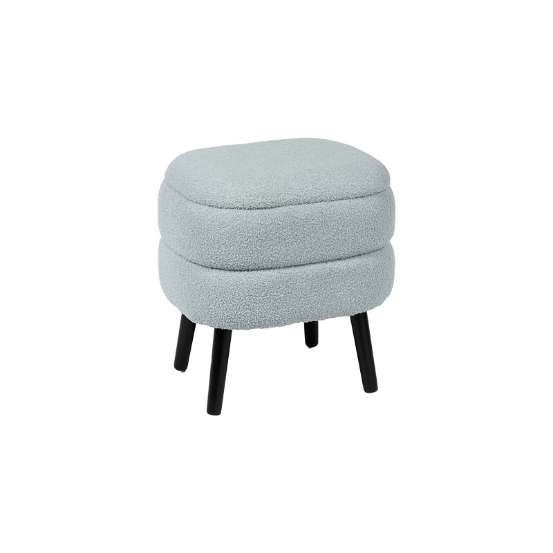 Wholesale 17.7'' Oval Light Blue Boucle Footstool with Hidden Storage KD Leg