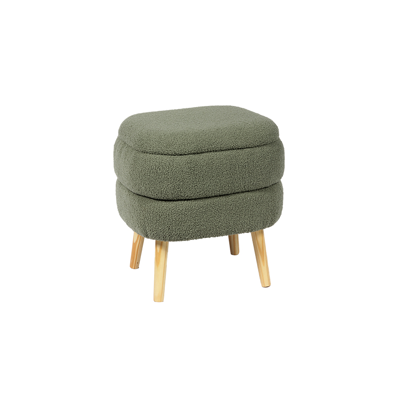 Wholesale 17.7” Oval Light Blue Boucle Footstool with Hidden Storage KD Leg