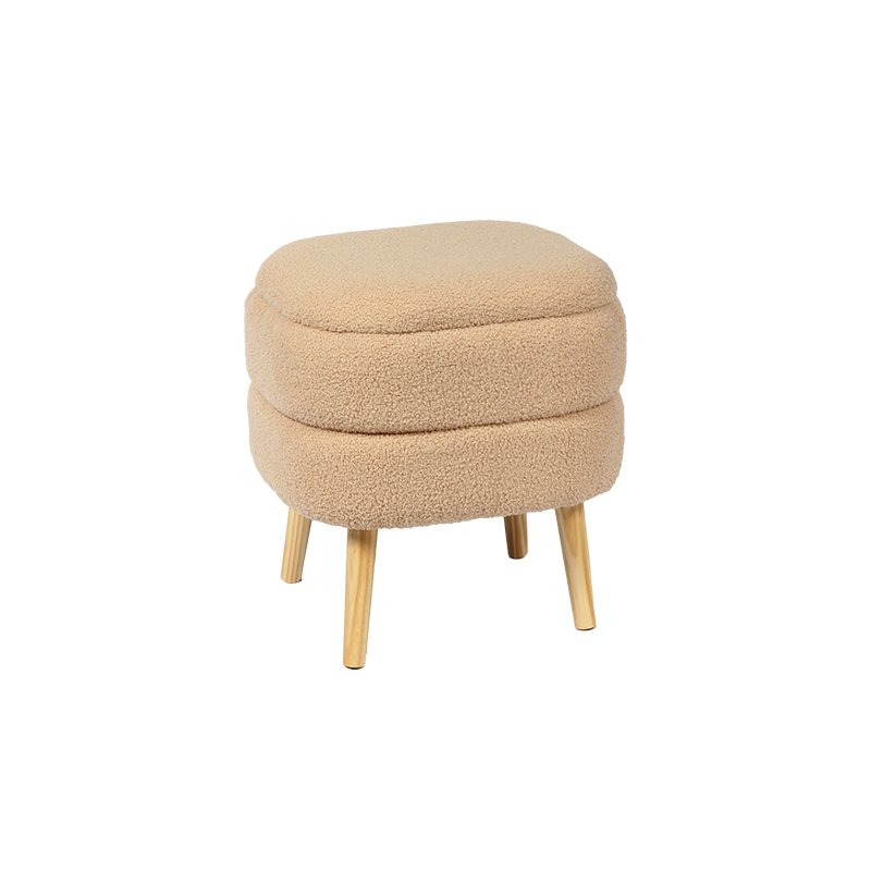 Wholesale 17.7” Oval Light Blue Boucle Footstool with Hidden Storage KD Leg