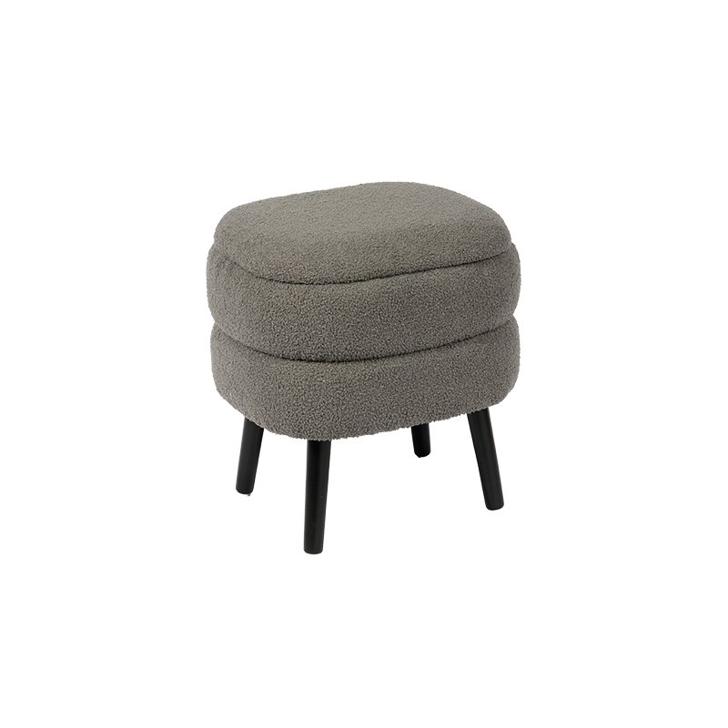 Wholesale 17.7” Oval Light Blue Boucle Footstool with Hidden Storage KD Leg