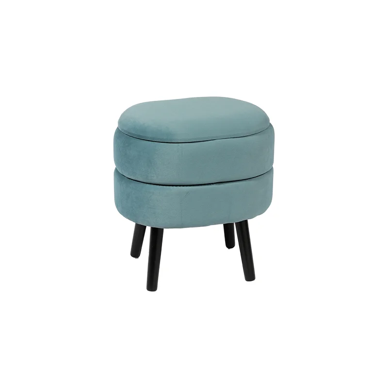 Wholesale 17.7'' Oval Blue Soft Fabric Footstool with Hidden Storage KD Leg