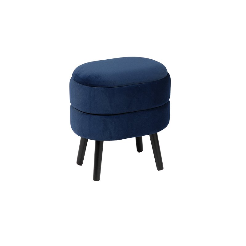 Wholesale 17.7'' Oval Blue Soft Fabric Footstool with Hidden Storage KD Leg