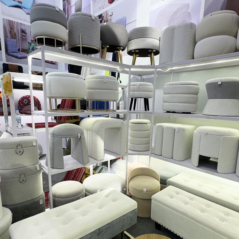 Round White Teddy Fabric Ottoman Storage and Tray at Fuzhou Fytch