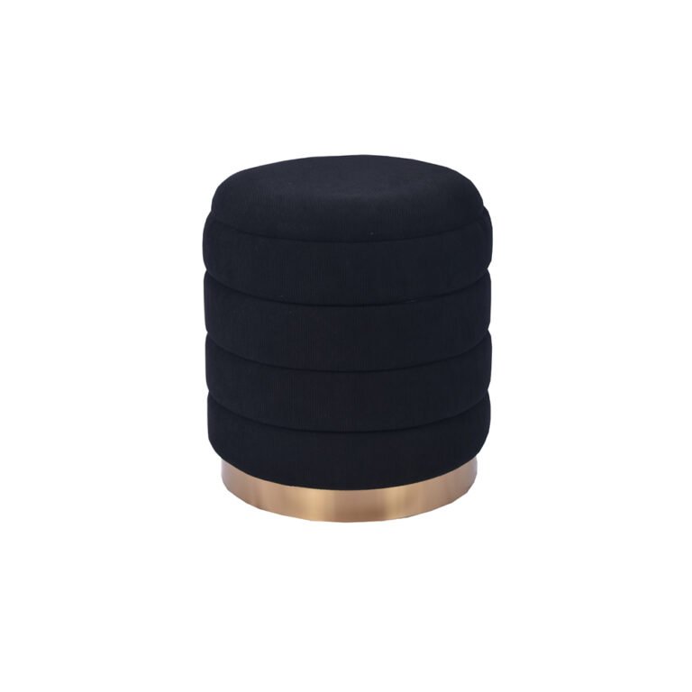 Wholesale 17'' Black Round Ottoman with Storage Gold Iron Base