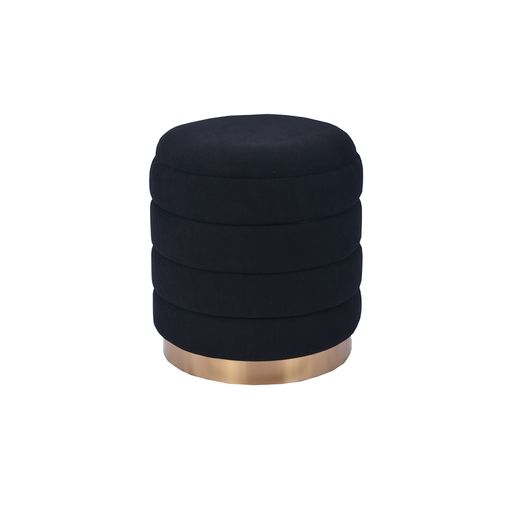 Wholesale 17'' Black Round Ottoman with Storage Gold Iron Base
