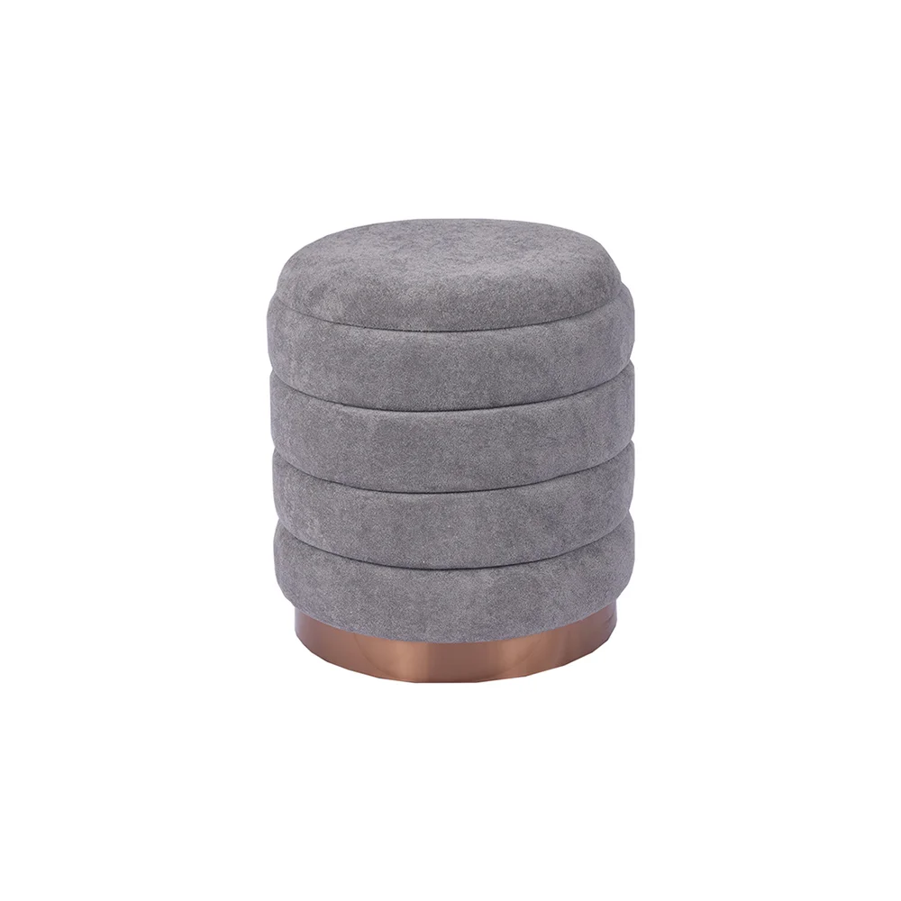 Wholesale 17'' Black Round Ottoman with Storage Gold Iron Base