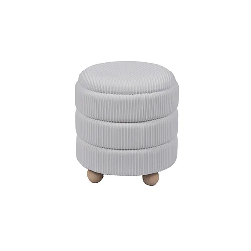 Wholesale White Corduroy Texture Storage Circle Ottoman with Hidden Storage