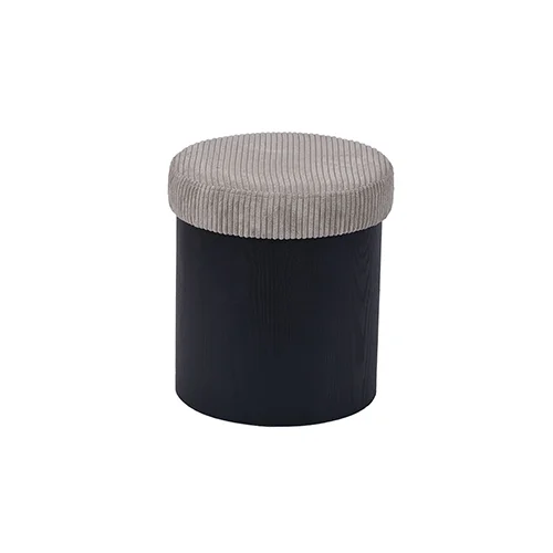 Wholesale 15.7'' Round Wood Black Ottoman with Storage