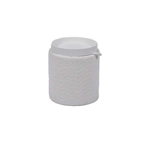 Round White Teddy Fabric Ottoman Storage and Tray at Fuzhou Fytch