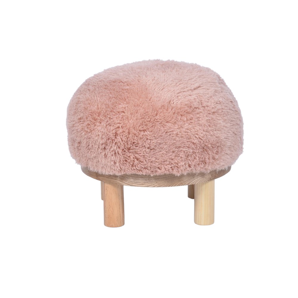 Wholesale 18'' Brown Round Fluffy Footstool Foot Rest