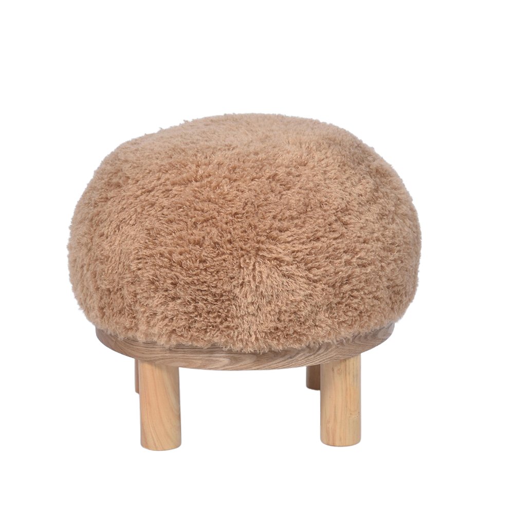 Wholesale 18'' Brown Round Fluffy Footstool Foot Rest