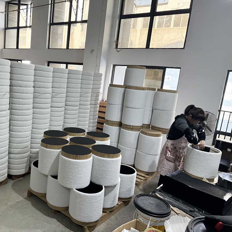 Round White Teddy Fabric Ottoman Storage and Tray at Fuzhou Fytch