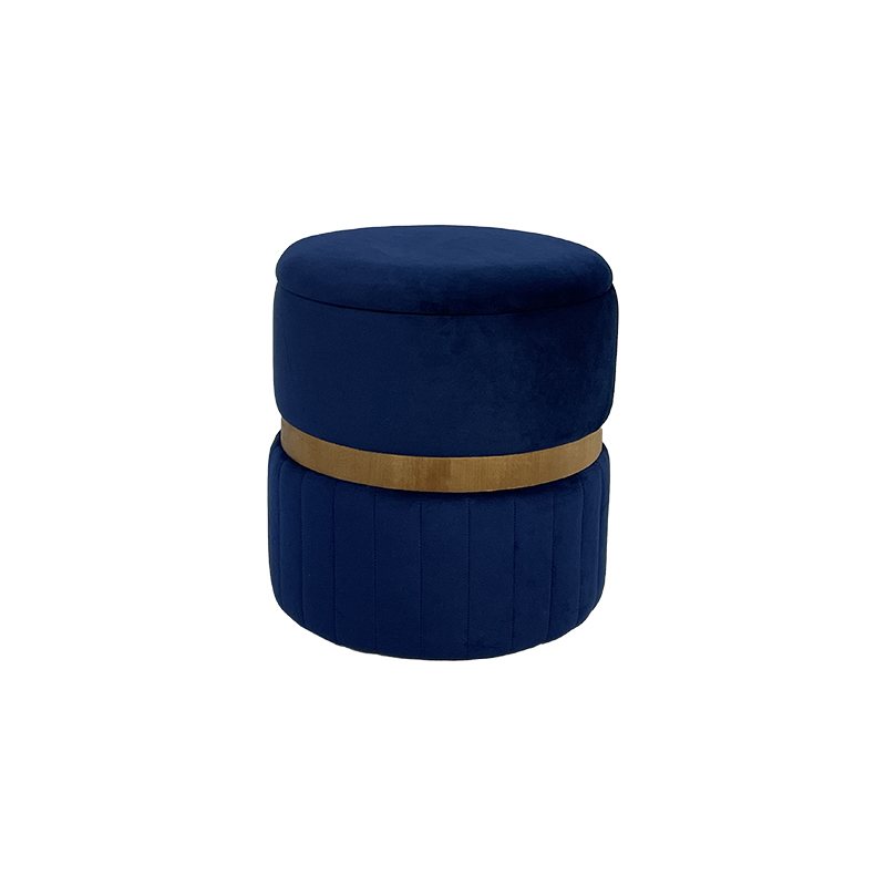 Wholesale 15.7'' Round Storage Dark Navy Footstool Ottoman with Wood Circle