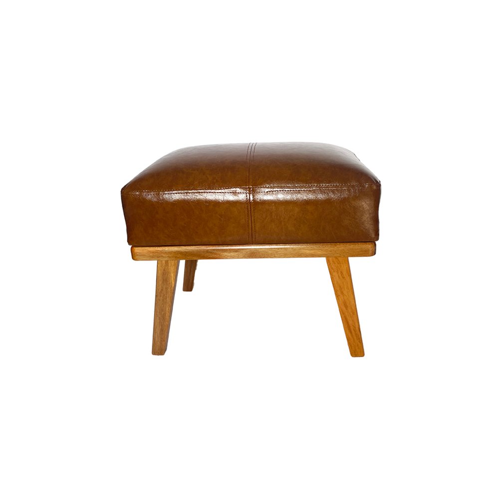 20‘’ Mid-Century Sofa Set Light Brown Leather Ottoman Footstool