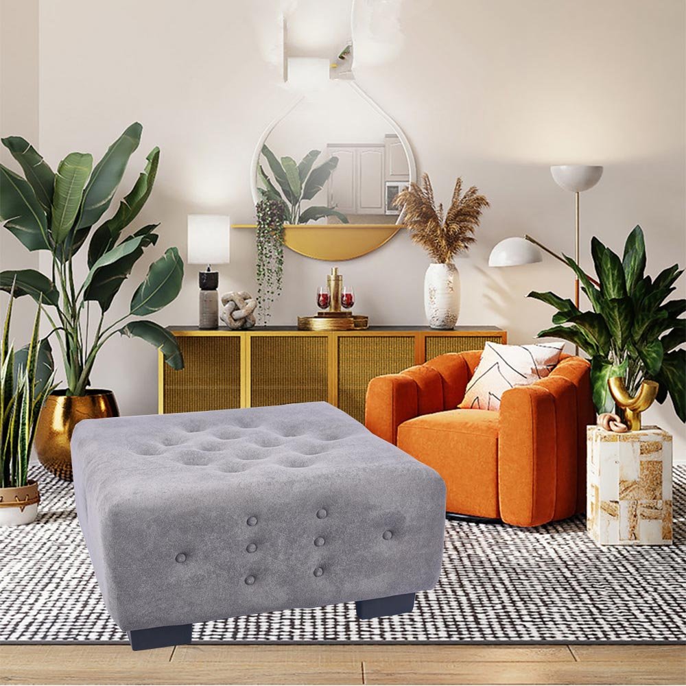 Custom 33.5'' Square Grey Velvet Button Tufted Ottoman Coffee Table Manufacturer