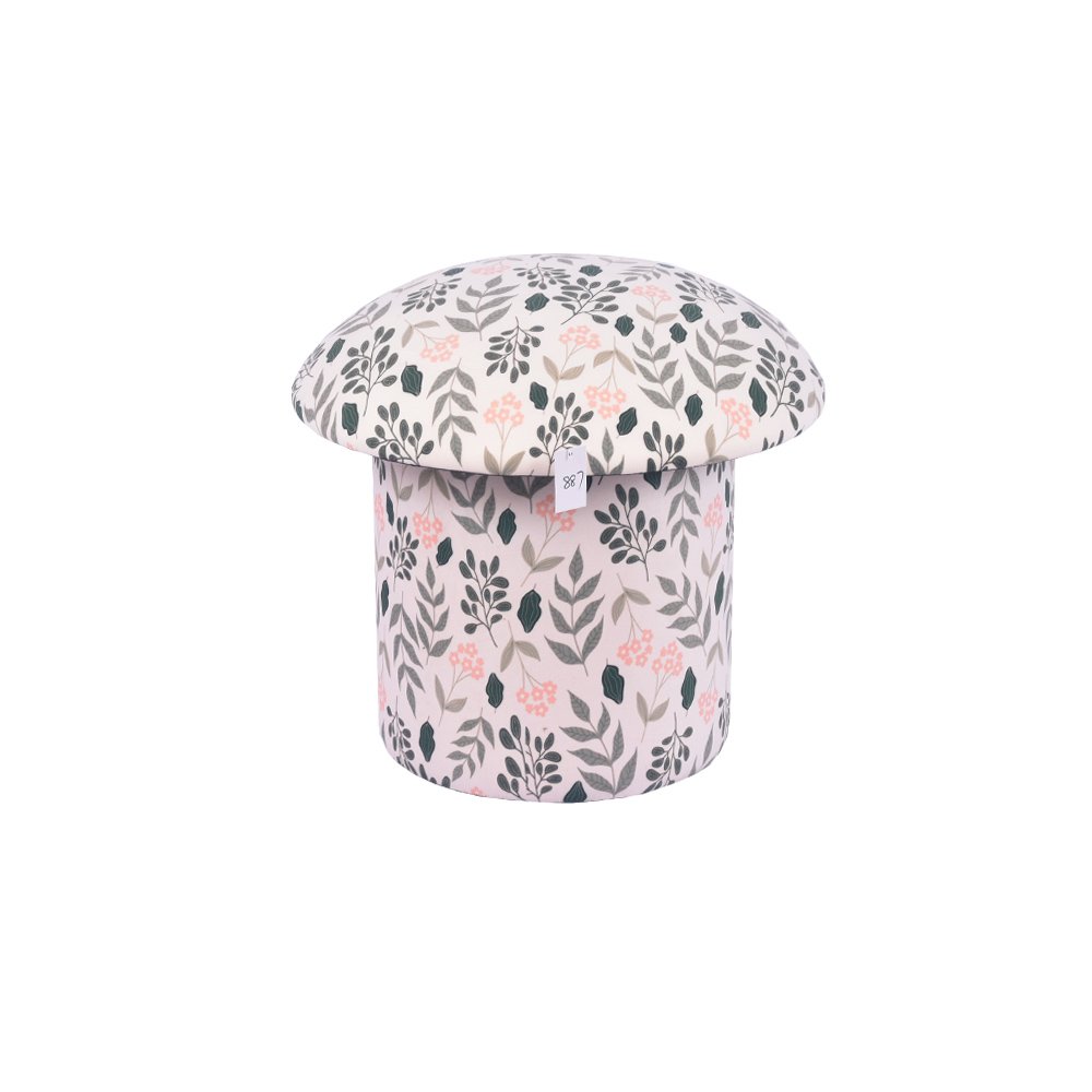 Custom 17.7'' Shoe Storage Ottoman Mushroom Shaped Ottoman Garden Printed Velvet