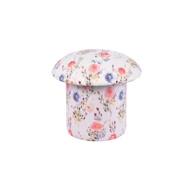 Custom 17.7'' Shoe Storage Ottoman Mushroom Shaped Ottoman Garden Printed Velvet
