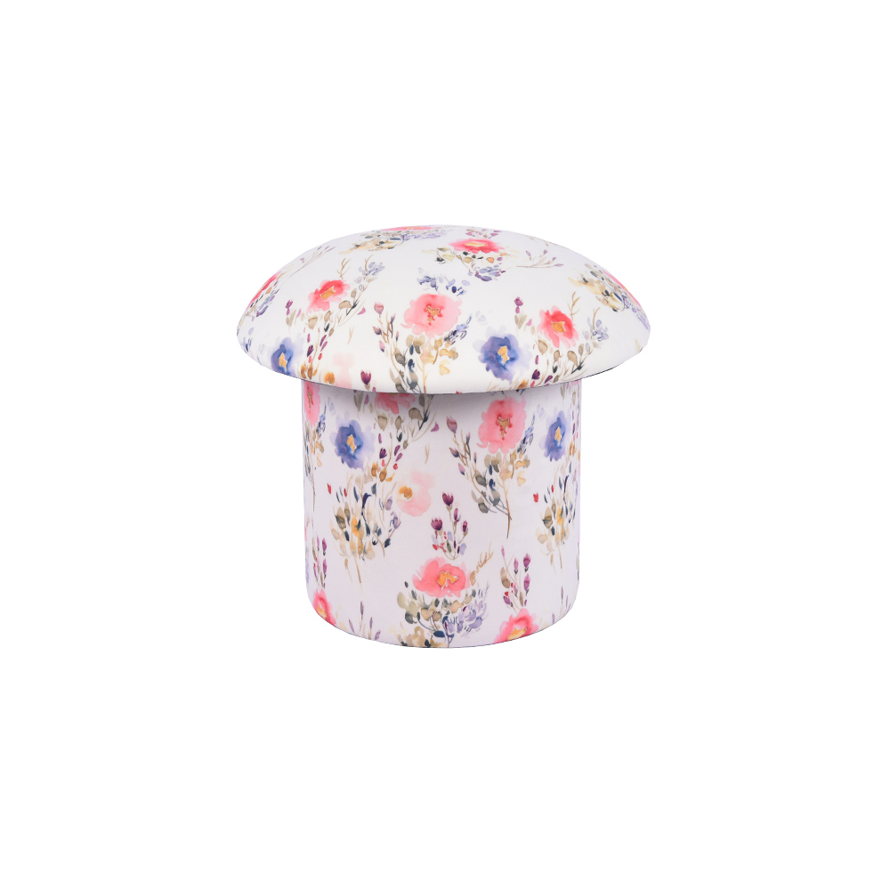 Custom 17.7'' Shoe Storage Ottoman Mushroom Shaped Ottoman Garden Printed Velvet