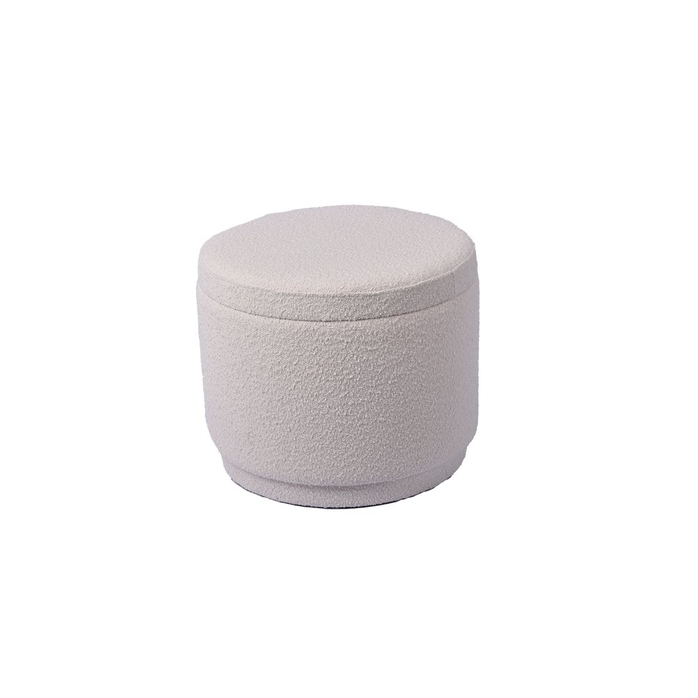 20'' White Boucle Footstool Round Ottoman Storage Pouffe
