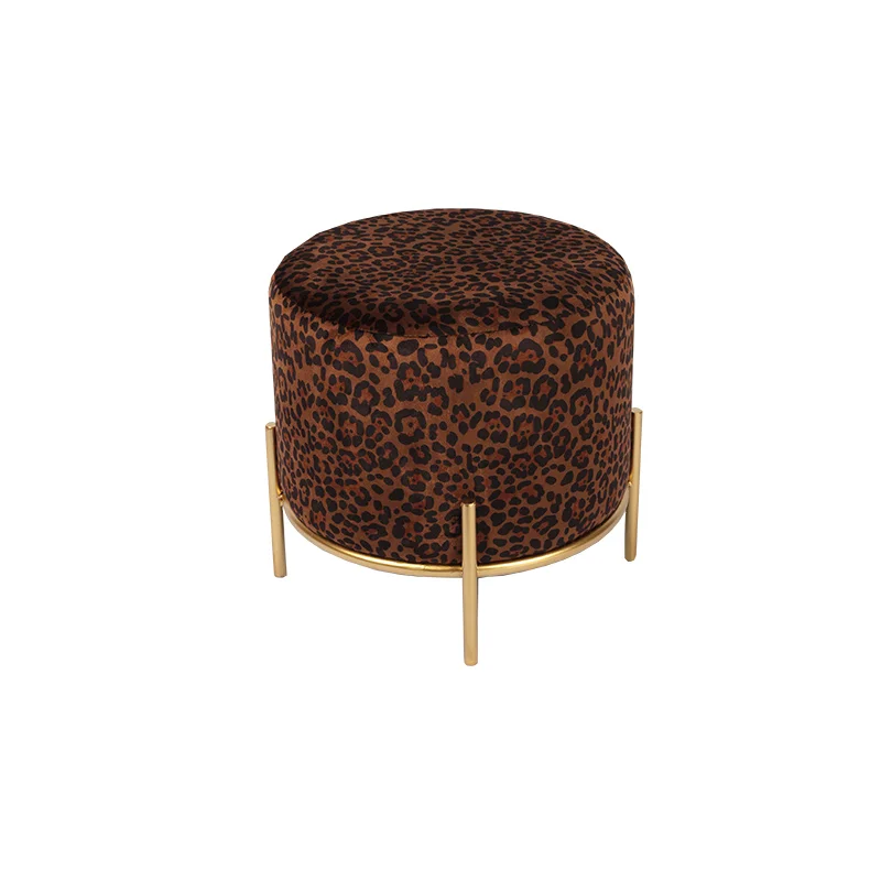 Wholesale 13.8'' Leopard Print Short Footstool Ottoman with Iron Frame