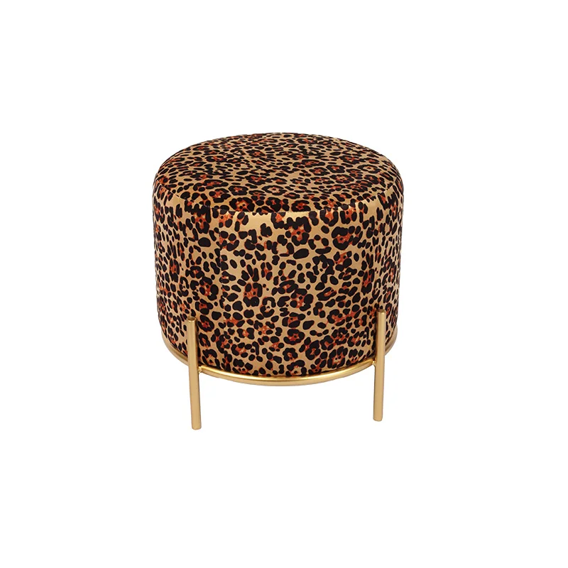 Wholesale 13.8'' Leopard Print Short Footstool Ottoman with Iron Frame