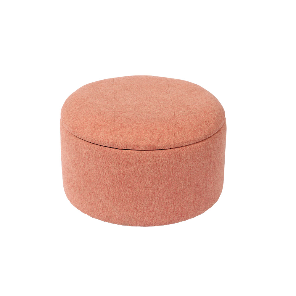 24 Inches Mid Century Blue Velveteen Round Ottoman with Storage