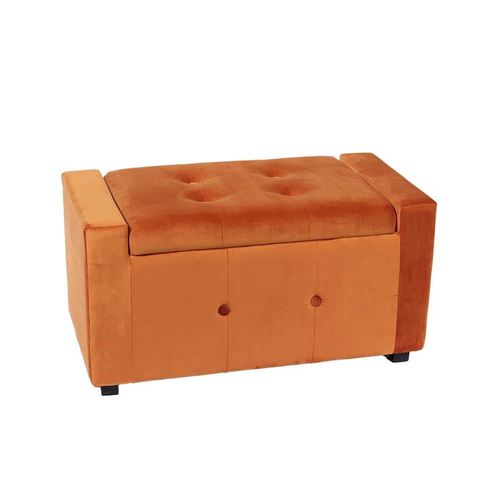 31.5'' Rectangle Orange Velvet Storage Seat Ottoman Bench