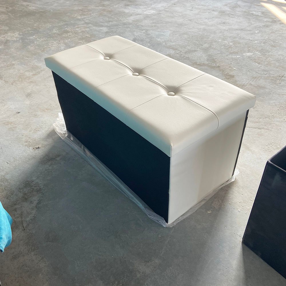 29.5'' Folding Leather Pouf Ottoman with Drawers and Storage