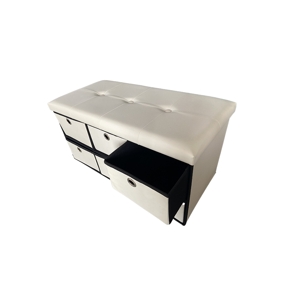 29.5'' Folding Leather Pouf Ottoman with Drawers and Storage