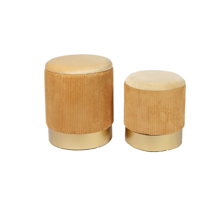16.5 Inches Gold Round Ottoman Pouf With Storage