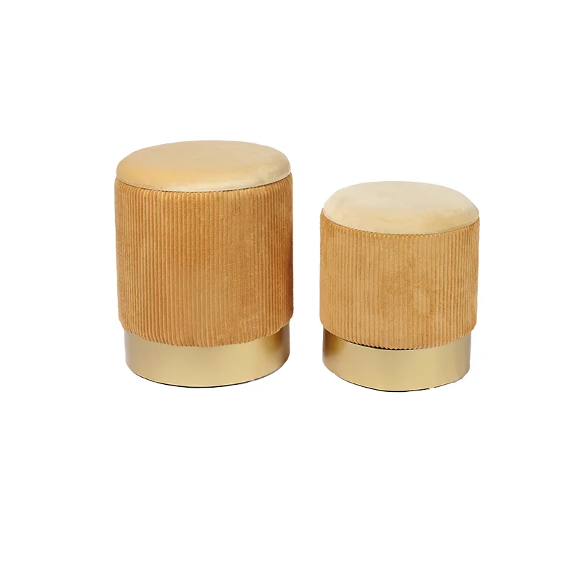 16.5 Inches Gold Round Ottoman Pouf With Storage