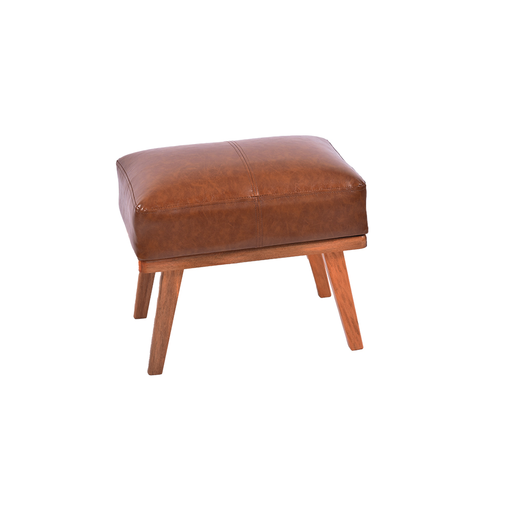 20‘’ Mid-Century Sofa Set Light Brown Leather Ottoman Footstool