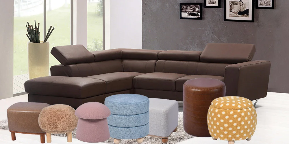 Customize Modern Indoor Furniture Round Leather Ottoman Pouf
