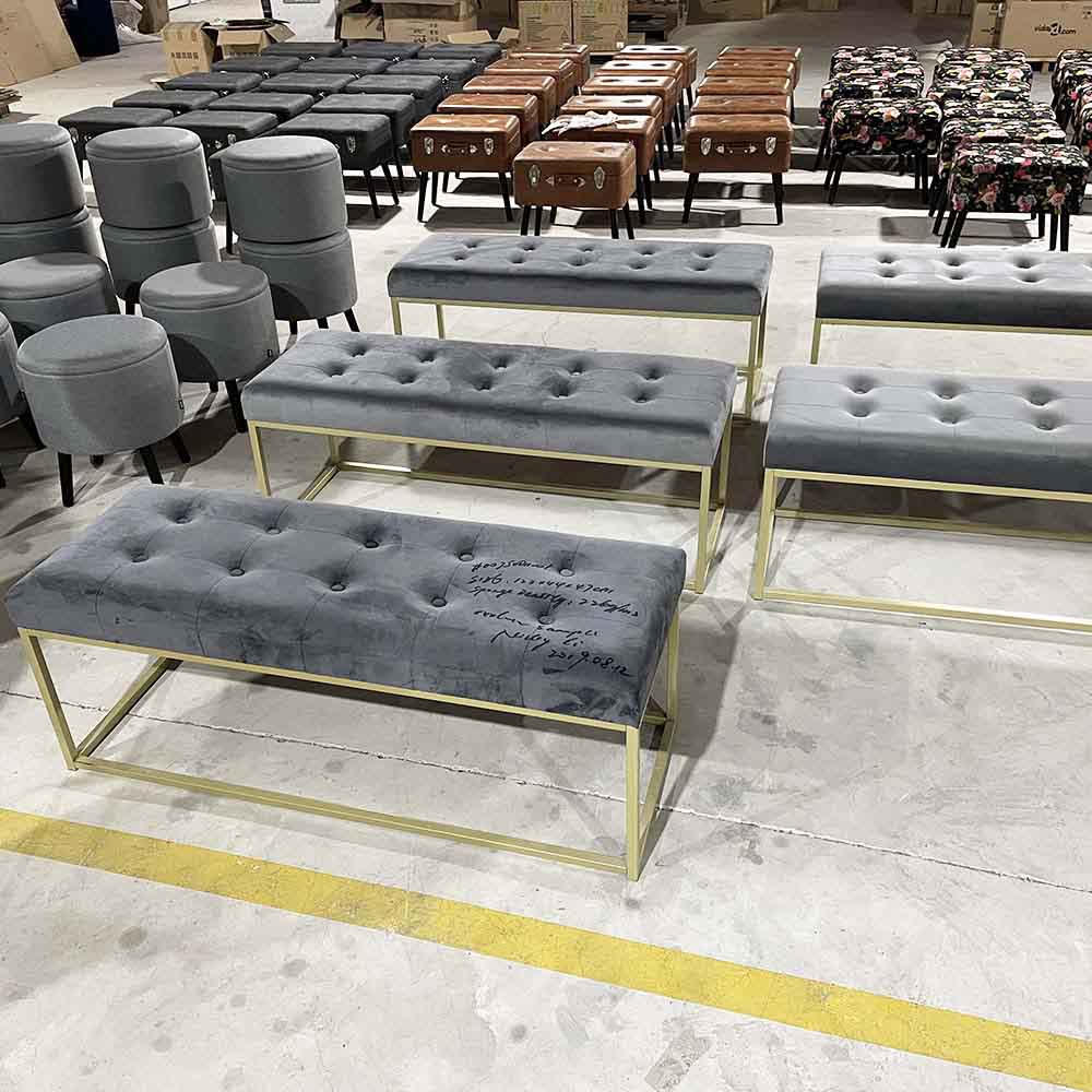 Wholesale 31.5'' Light Brown Velvet Long Footstool Bench with Metal Leg