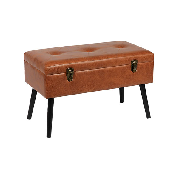 Brown Leather Ottoman with Wooden Legs Factory Direct Free Samples