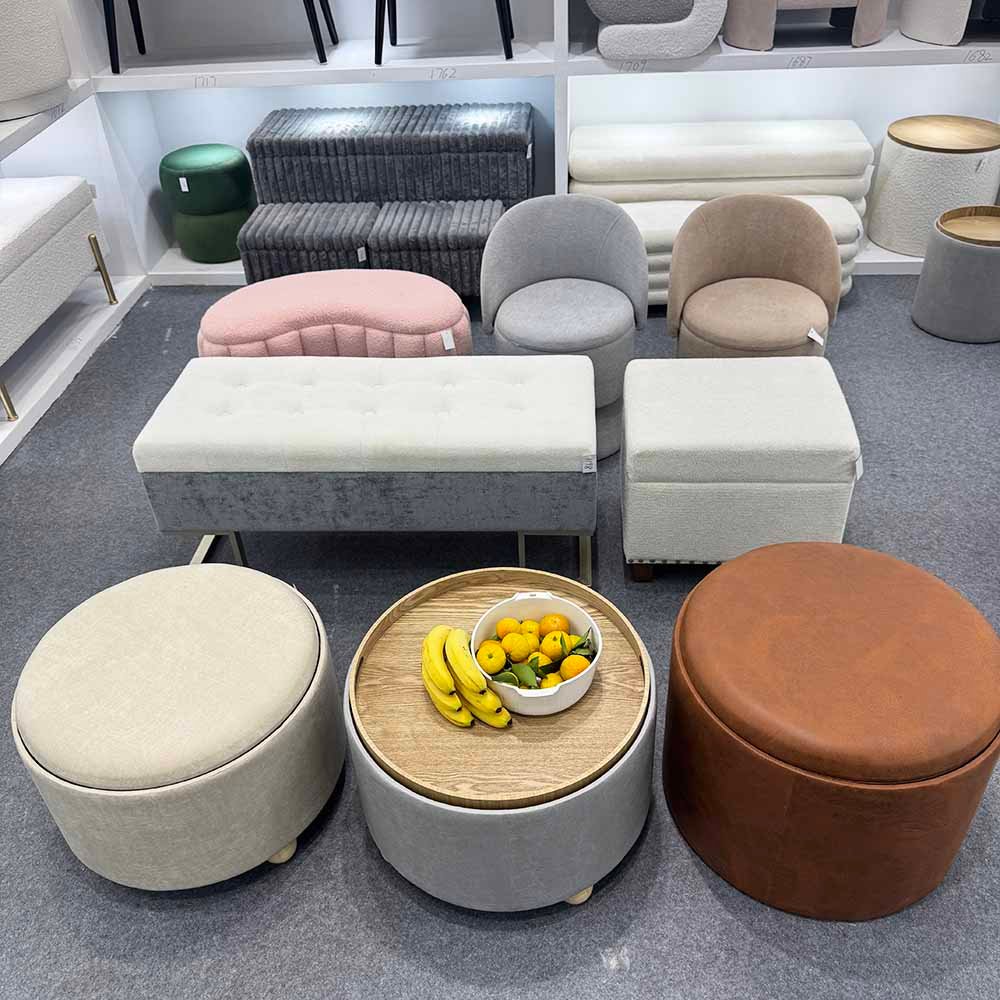 Wholesale Ottoman Pouf With Tray Round Ottoman Pouf FSC Manufacturer