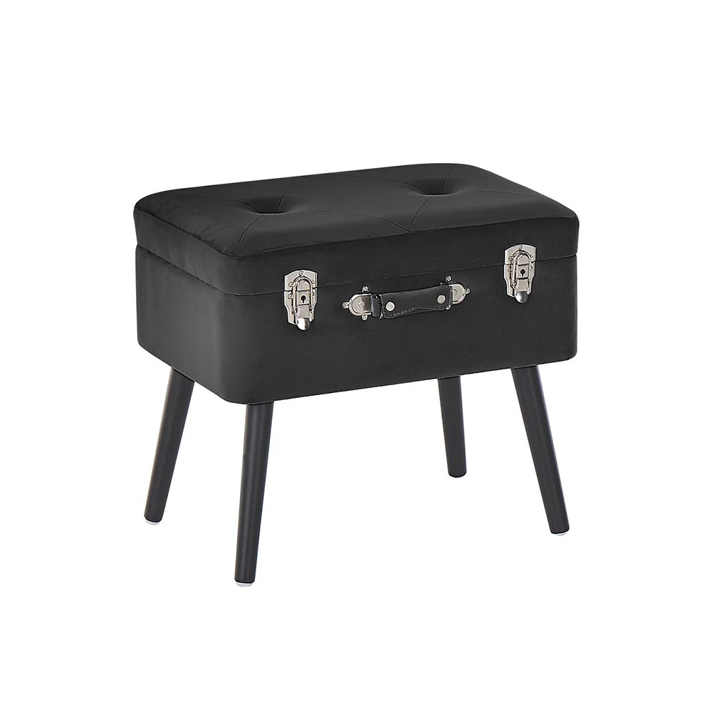 Black Storage Stool Vanity Ottoman Stool with Black Wooden Legs